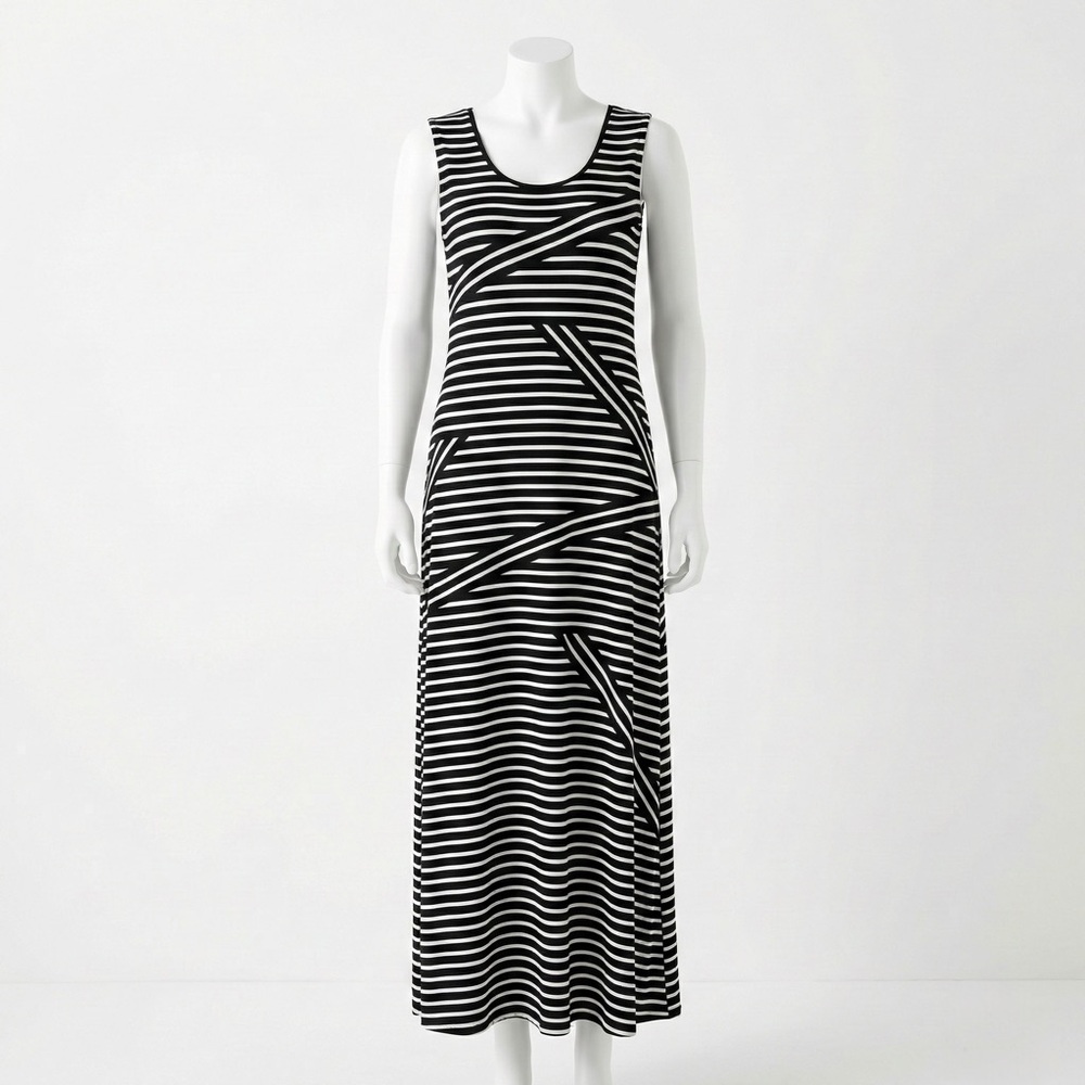 Calvin Klein Geometric Striped Sleeveless Maxi Dress With Shelf Bra Large NWT